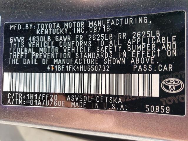 4T1BF1FK4HU650732 - 2017 TOYOTA CAMRY LE GRAY photo 12