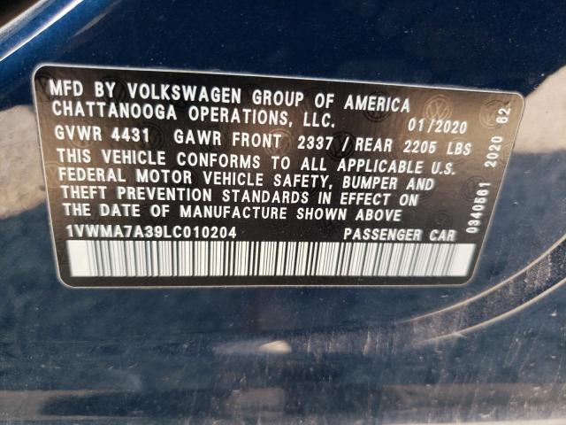 1VWMA7A39LC010204 - 2020 VOLKSWAGEN PASSAT R-LINE Blau Foto 12