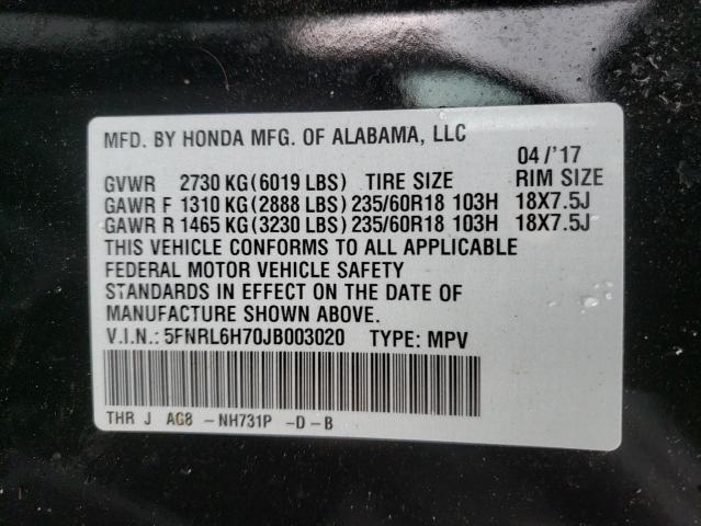 5FNRL6H70JB003020 - 2018 HONDA ODYSSEY EXL BLACK photo 14