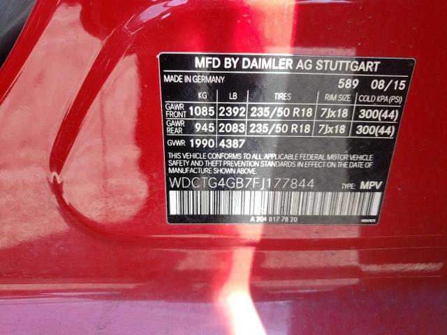 WDCTG4GB7FJ177844 - 2015 MERCEDES-BENZ GLA 250 4MATIC RED photo 12