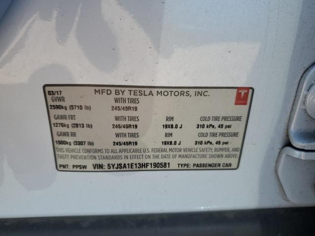 5YJSA1E13HF190581 - 2017 TESLA MODEL S WHITE photo 12