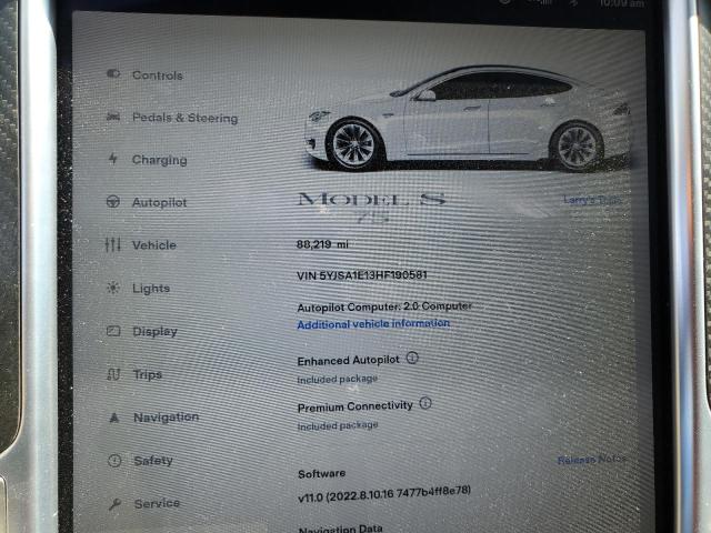 5YJSA1E13HF190581 - 2017 TESLA MODEL S WHITE photo 9