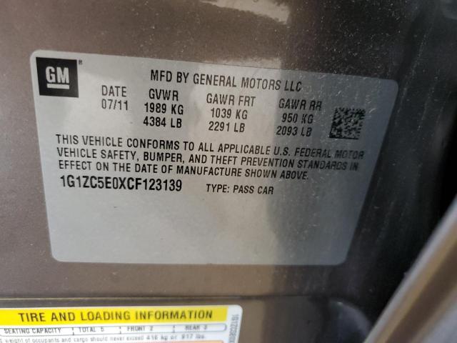 1G1ZC5E0XCF123139 - 2012 CHEVROLET MALIBU 1LT GRAY photo 12