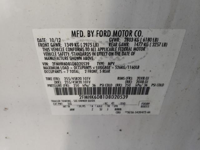 2FMHK6D81DBD20539 - 2013 FORD FLEX LIMITED WHITE photo 13