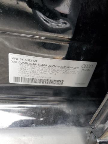 WAUAF78E78A006649 - 2008 AUDI A4 2.0T BLACK photo 12