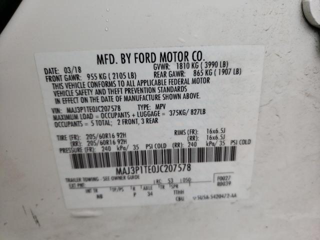 MAJ3P1TE0JC207578 - 2018 FORD ECOSPORT SE WHITE photo 13