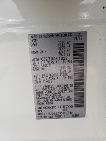 5N1AR2MM2FC708708 - 2015 NISSAN PATHFINDER S WHITE photo 14