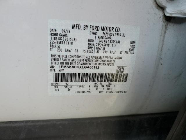 1FMSK8DHXLGA60182 - 2020 FORD EXPLORER XLT თეთრი ფოტო 13