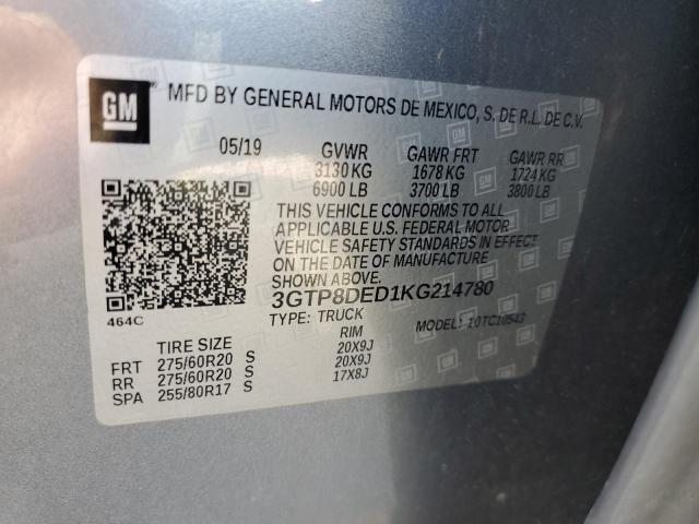 3GTP8DED1KG214780 - 2019 GMC SIERRA C1500 SLT GRAY photo 12