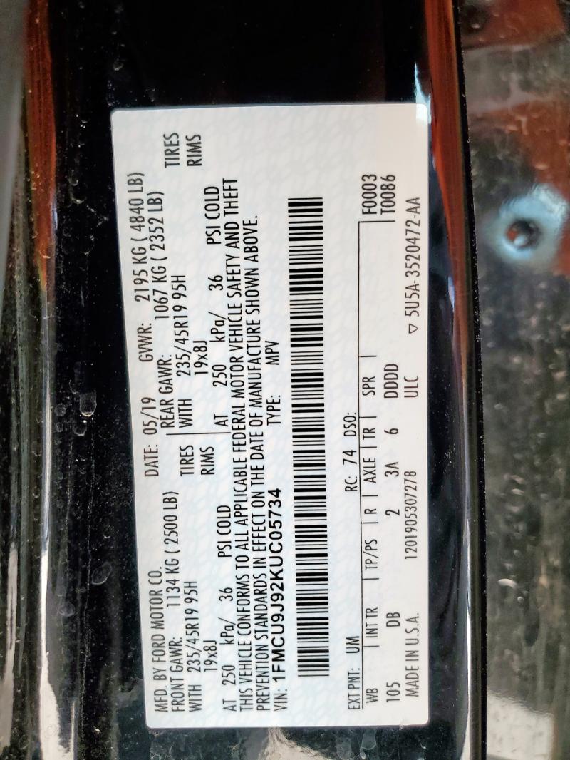 1FMCU9J92KUC05734 - 2019 FORD ESCAPE TITANIUM Noir photo 13