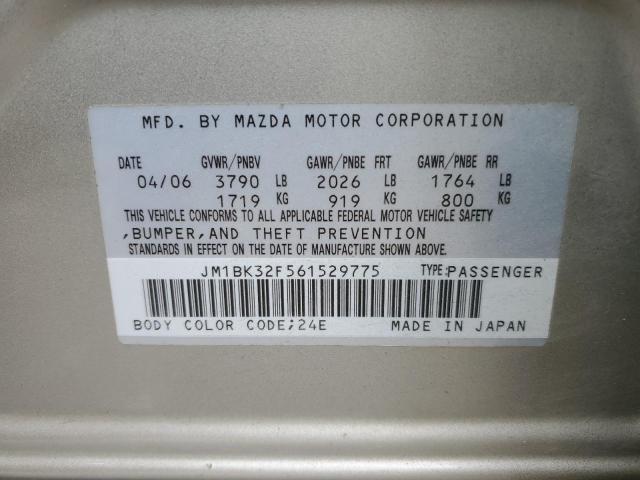 JM1BK32F561529775 - 2006 MAZDA 3 I BEIGE photo 12