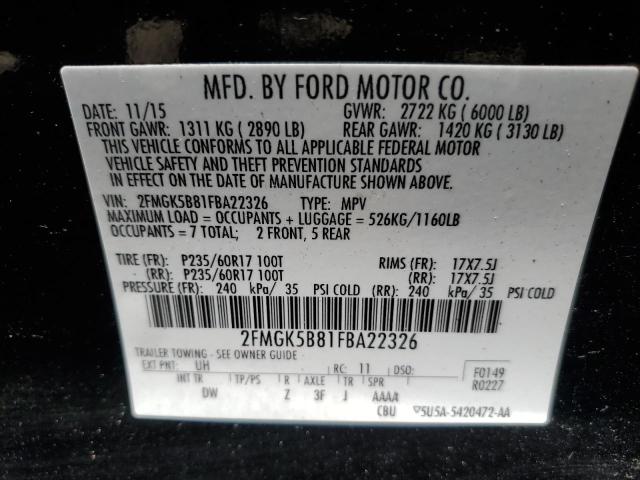 2FMGK5B81FBA22326 - 2015 FORD FLEX SE BLACK photo 13