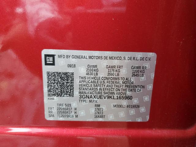 3GNAXUEV9KL165960 - 2019 CHEVROLET EQUINOX LT Червоний фото 13