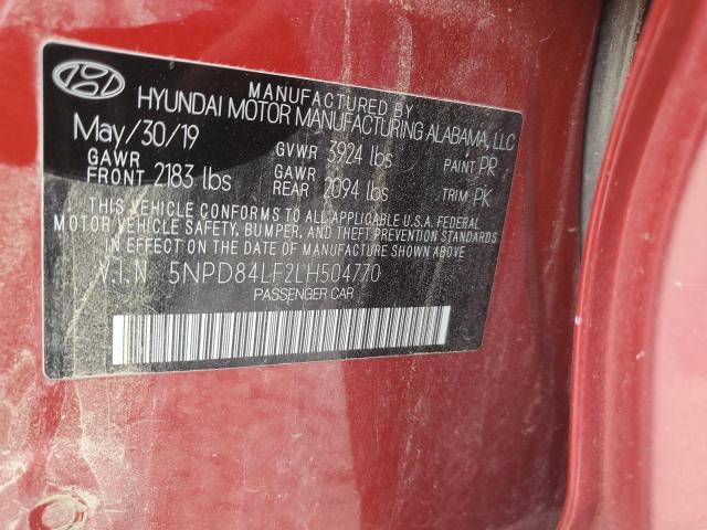 5NPD84LF2LH504770 - 2020 HYUNDAI ELANTRA SEL RED photo 13