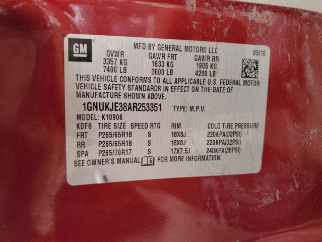 1GNUKJE38AR253351 - 2010 CHEVROLET SUBURBAN K1500 LT RED photo 14