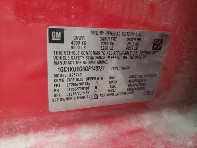 1GC1KUEG6GF140721 - 2016 CHEVROLET SILV2500 4 K2500 HEAVY DUTY RED photo 12