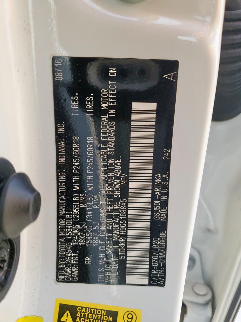 5TDKKRFH9GS168845 - 2016 TOYOTA HIGHLANDER XLE WHITE photo 14