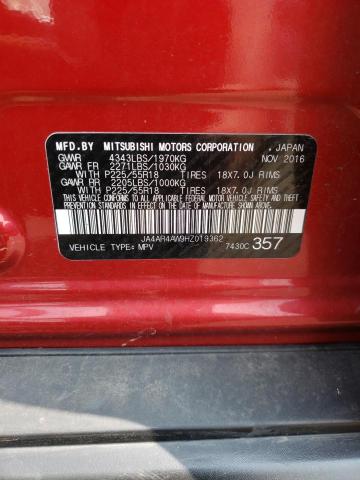 JA4AR4AW9HZ019362 - 2017 MITSUBISHI OUTLANDER SEL RED photo 13