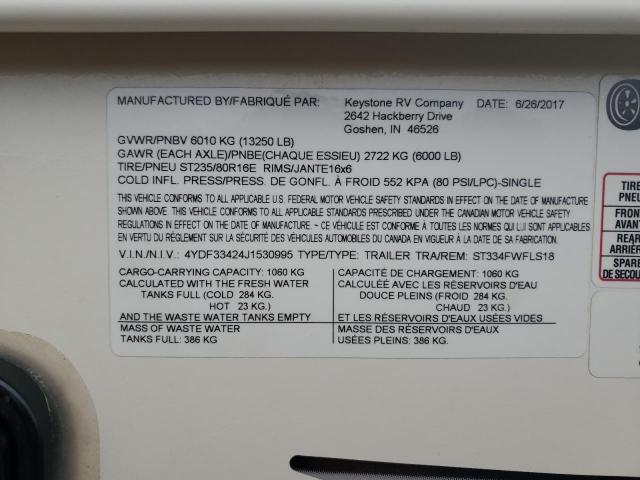 4YDF33424J1530995 - 2018 KEYSTONE SPRINTER BEIGE photo 10