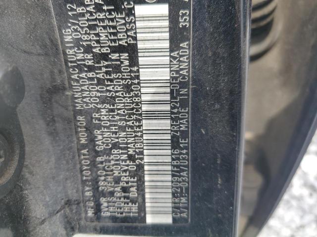 2T1BU4EE7CC830414 - 2012 TOYOTA COROLLA BASE BLACK photo 12