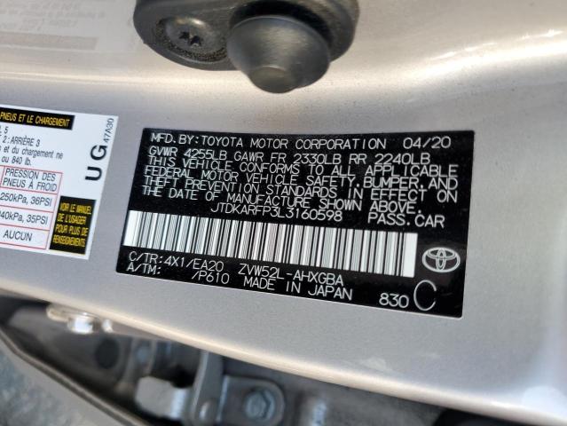 JTDKARFP3L3160598 - 2020 TOYOTA PRIUS PRIM LE SILVER photo 12