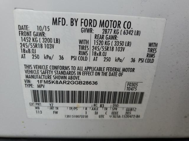 1FM5K8AR2GGB28636 - 2016 FORD EXPLORER POLICE INTERCEPTOR 白色 照片 14