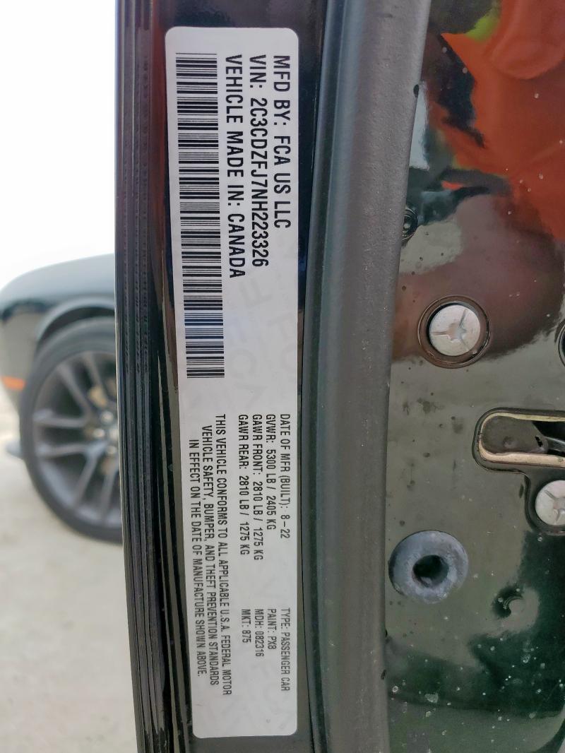2C3CDZFJ7NH223326 - 2022 DODGE CHALLENGER R/T SCAT PACK BLACK photo 12
