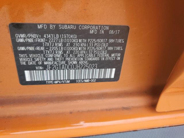 JF2GTADC0JH225023 - 2018 SUBARU CROSSTREK PREMIUM ORANGE photo 13