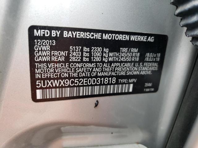 5UXWX9C52E0D31818 - 2014 BMW X3 XDRIVE28I SILVER photo 13