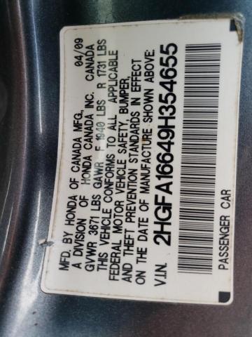 2HGFA16649H354655 - 2009 HONDA CIVIC LX-S Մոխրագույն լուսանկար 12