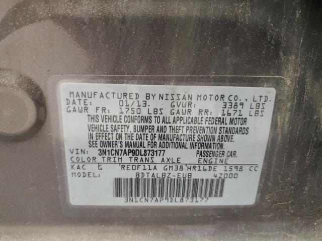 3N1CN7AP9DL873177 - 2013 NISSAN VERSA S GRAY photo 13
