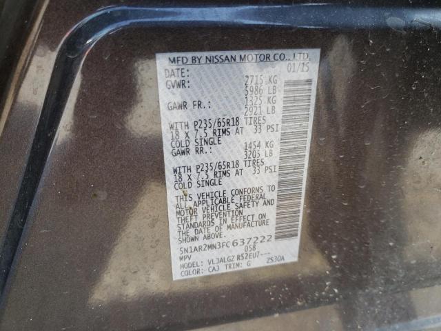 5N1AR2MN3FC637222 - 2015 NISSAN PATHFINDER S GRAY photo 14