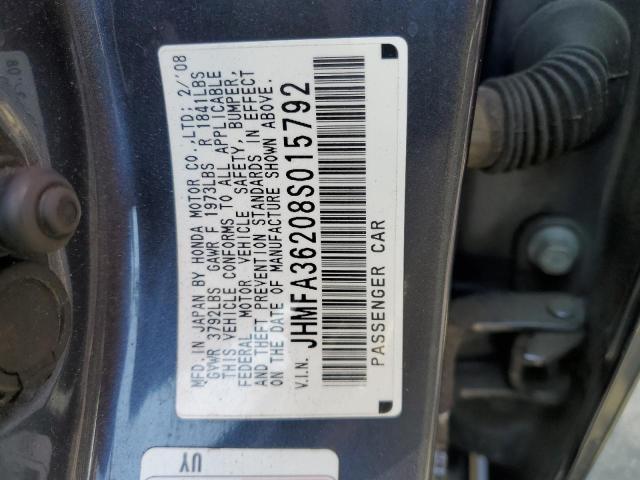 JHMFA36208S015792 - 2008 HONDA CIVIC HYBRID BLUE photo 12