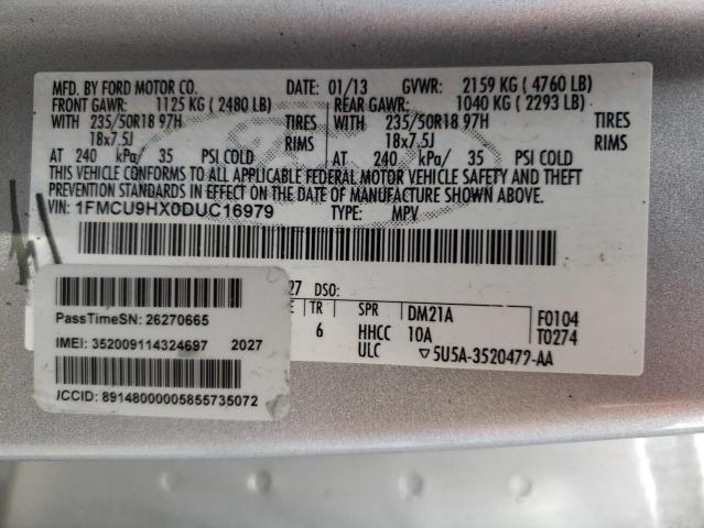 1FMCU9HX0DUC16979 - 2013 FORD ESCAPE SEL ვერცხლისფერი ფოტო 13