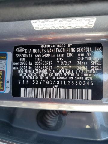 5XYPGDA31LG630246 - 2020 KIA SORENTO L GRAY photo 13