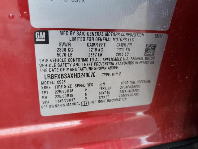 LRBFXBSAXHD240070 - 2017 BUICK ENVISION ESSENCE RED photo 13