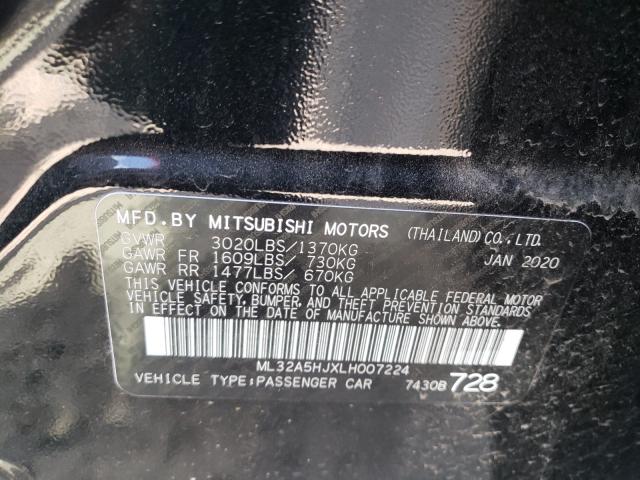 ML32A5HJXLH007224 - 2020 MITSUBISHI MIRAGE LE BLACK photo 10