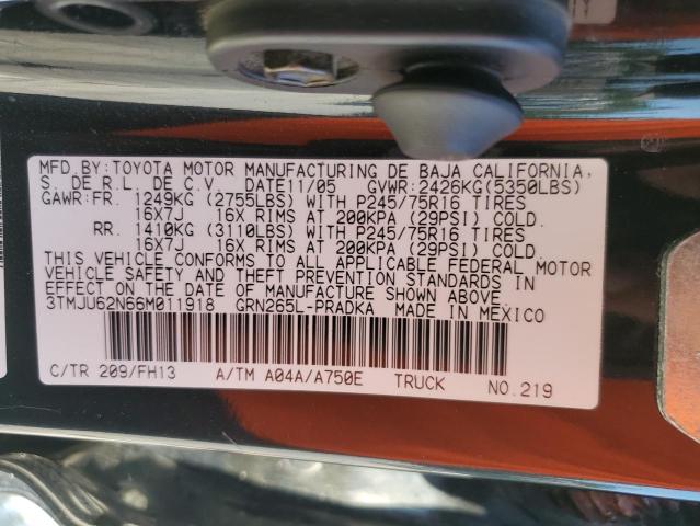 3TMJU62N66M011918 - 2006 TOYOTA TACOMA DOUBLE CAB PRERUNNER BLACK photo 12