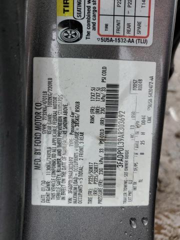 3FADP0L39AR303692 - 2010 FORD FUSION HYBRID GRAY photo 12