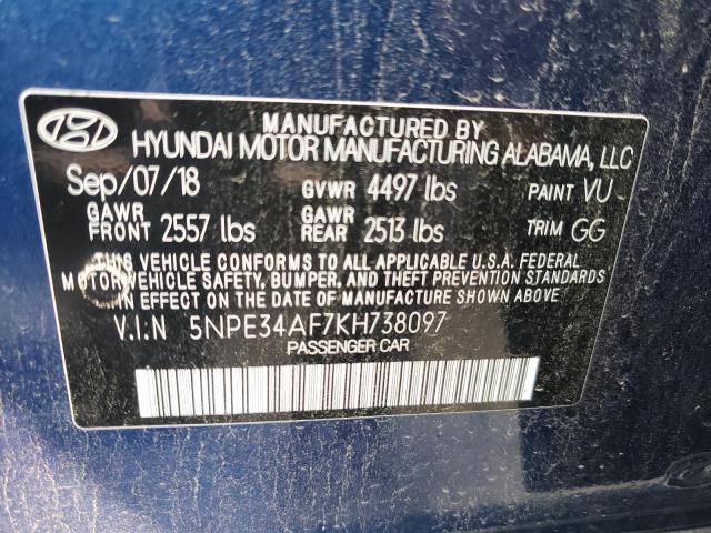 5NPE34AF7KH738097 - 2019 HYUNDAI SONATA LIMITED BLUE photo 12