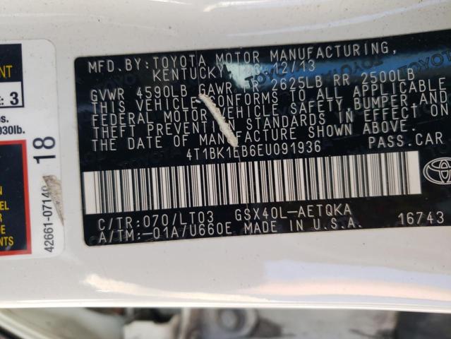 4T1BK1EB6EU091936 - 2014 TOYOTA AVALON BASE 白色 照片 13