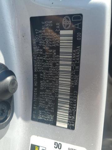 2T1BURHE8JC008369 - 2018 TOYOTA COROLLA L SILVER photo 12