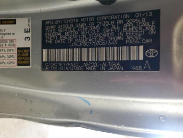 JTKJF5C77D3061643 - 2013 TOYOTA SCION TC 银色 照片 12