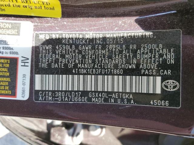 4T1BK1EB3FU171860 - 2015 TOYOTA AVALON XLE MAROON photo 12