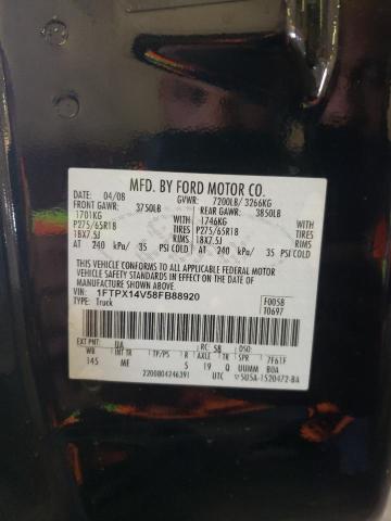 1FTPX14V58FB88920 - 2008 FORD F-150 BLACK photo 12