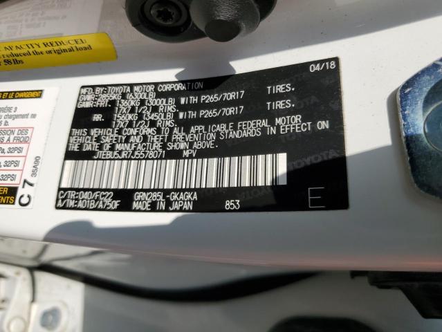 JTEBU5JR7J5578071 - 2018 TOYOTA 4RUNNER SR5/SR5 PREMIUM 白色 照片 12