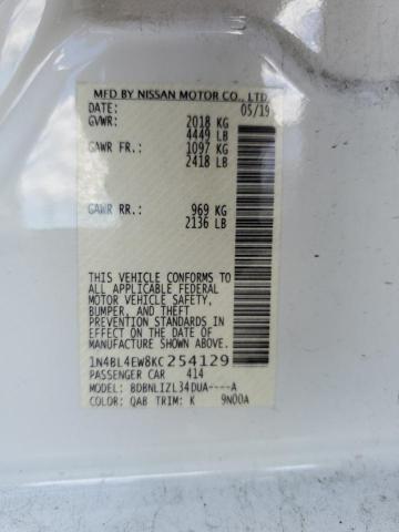 1N4BL4EW8KC254129 - 2019 NISSAN ALTIMA SL WHITE photo 12