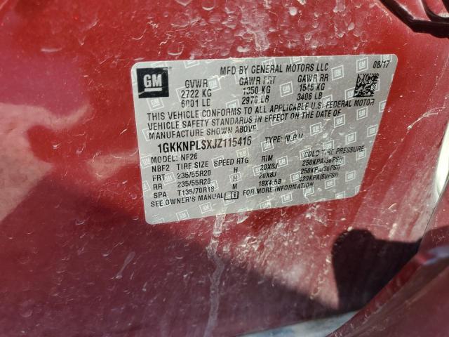 1GKKNPLSXJZ115416 - 2018 GMC ACADIA DENALI RED photo 13