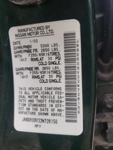 JN8DR09Y32W728156 - 2002 NISSAN PATHFINDER LE 绿色 照片 14