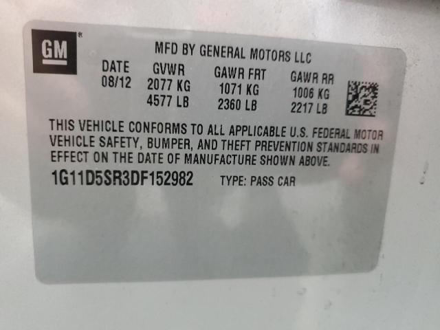 1G11D5SR3DF152982 - 2013 CHEVROLET MALIBU 1LT 银色 照片 12